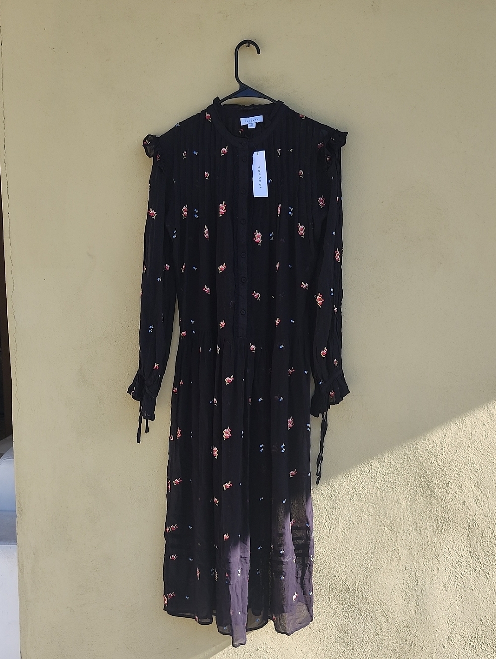 Bohoo Black Transparent Maxi Dress with Pink Floral Print Style Coachella